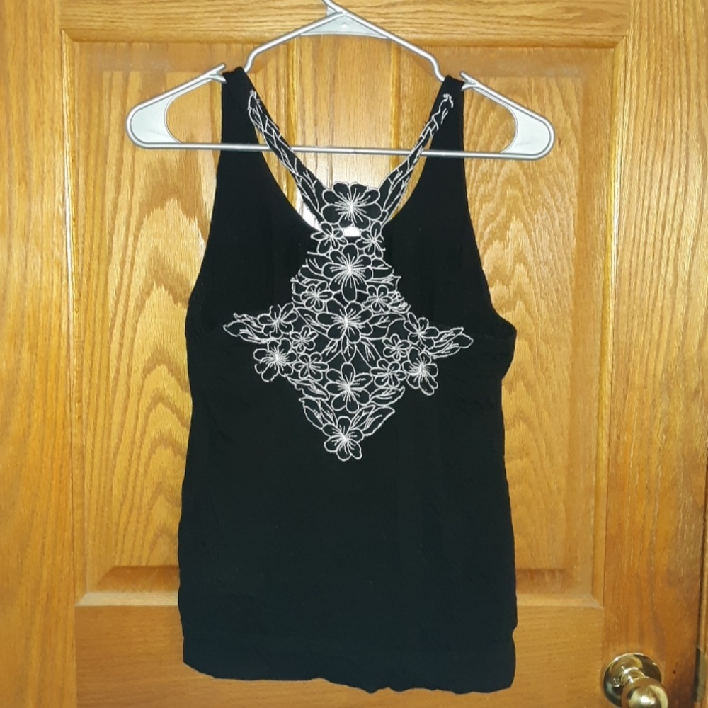 Black tank with floral detail